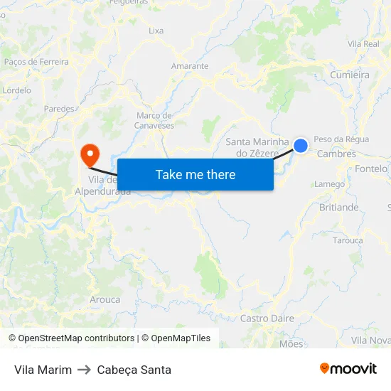 Vila Marim to Cabeça Santa map