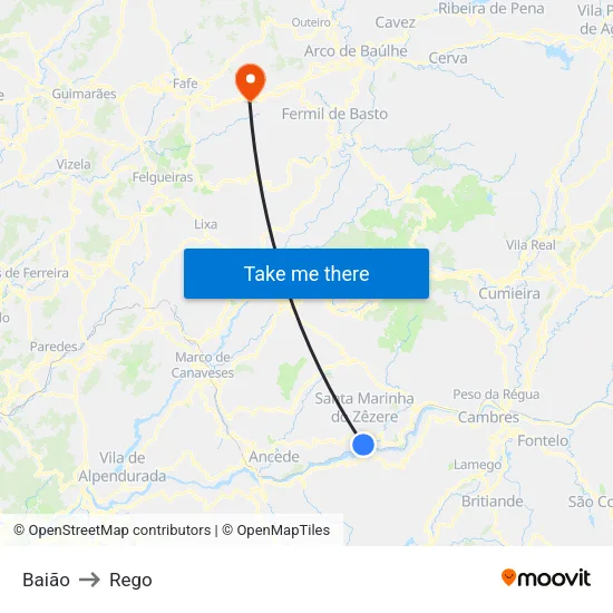 Baião to Rego map