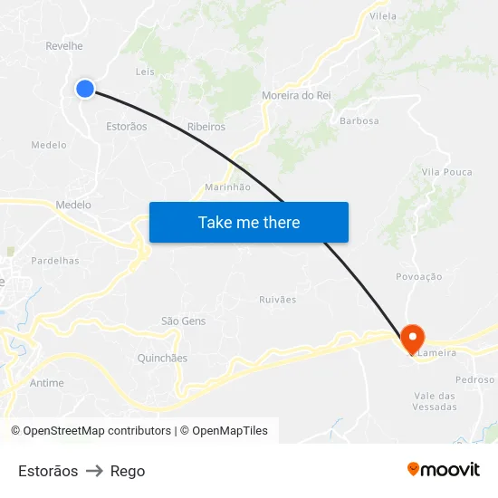 Estorãos to Rego map