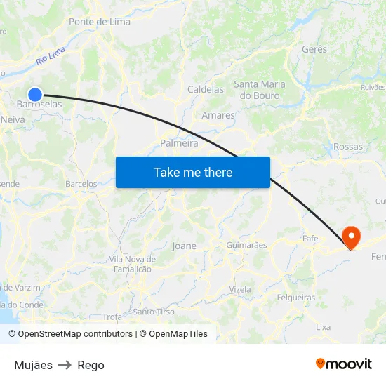 Mujães to Rego map