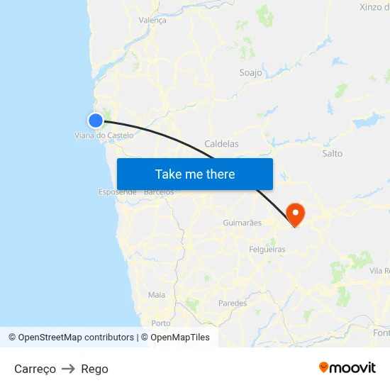 Carreço to Rego map