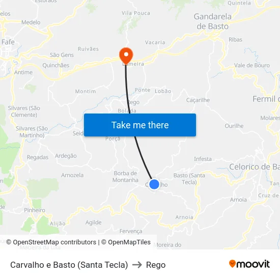 Carvalho e Basto (Santa Tecla) to Rego map