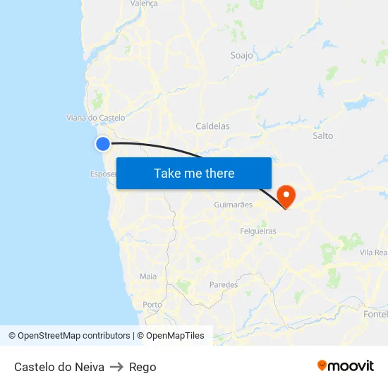Castelo do Neiva to Rego map