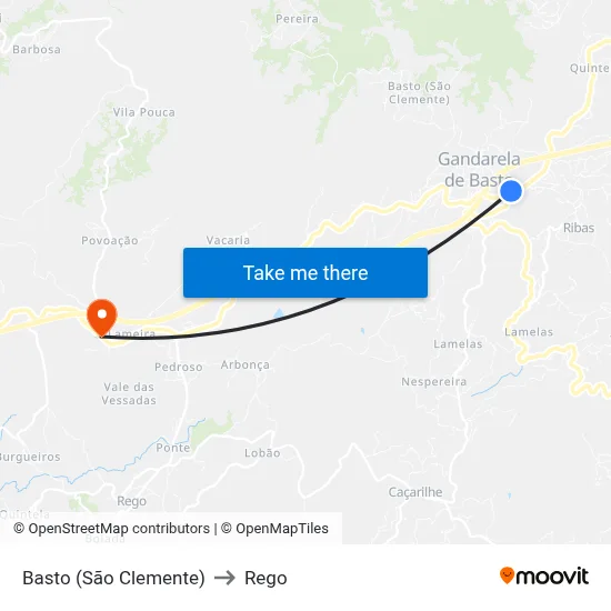 Basto (São Clemente) to Rego map