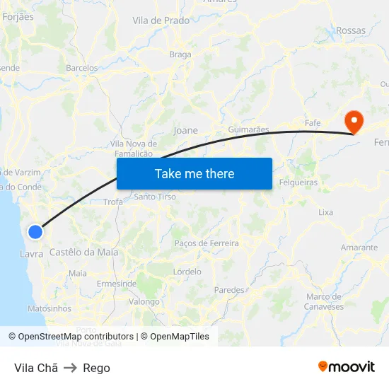 Vila Chã to Rego map