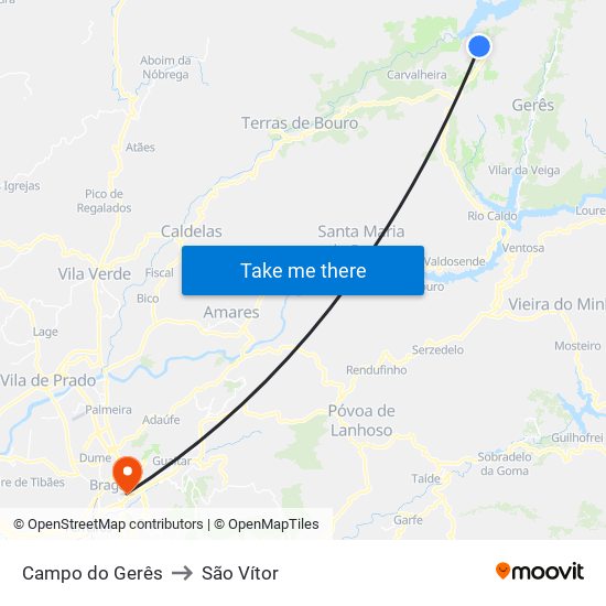 Campo do Gerês to São Vítor map