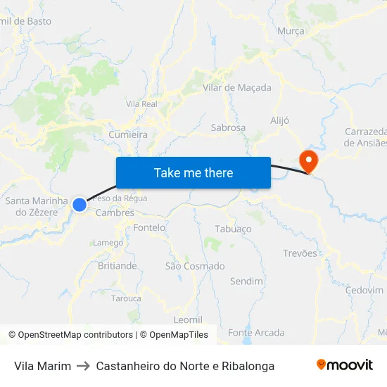 Vila Marim to Castanheiro do Norte e Ribalonga map