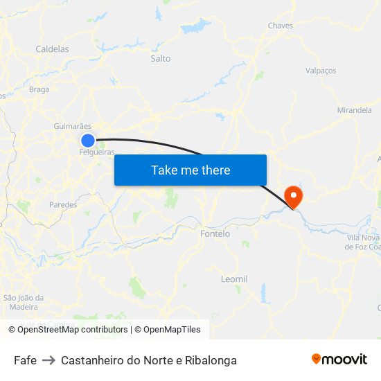 Fafe to Castanheiro do Norte e Ribalonga map