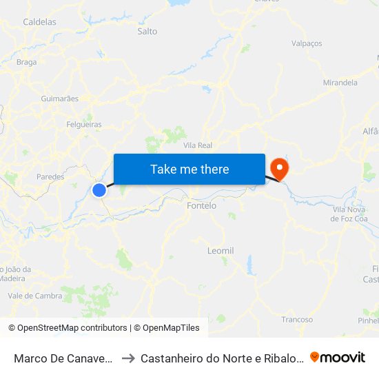 Marco De Canaveses to Castanheiro do Norte e Ribalonga map