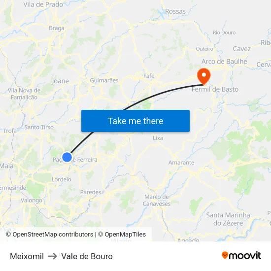 Meixomil to Vale de Bouro map