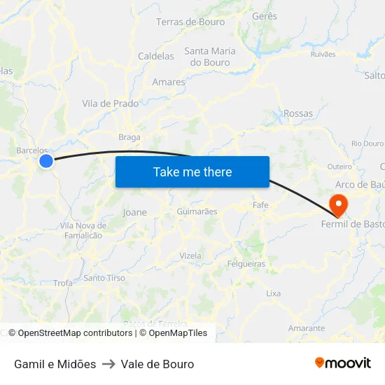 Gamil e Midões to Vale de Bouro map
