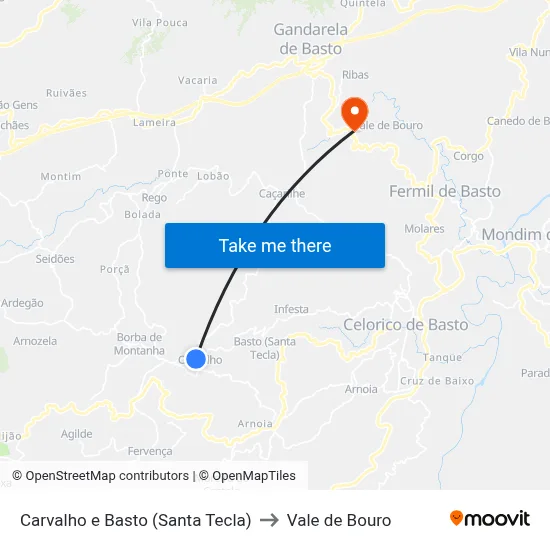 Carvalho e Basto (Santa Tecla) to Vale de Bouro map