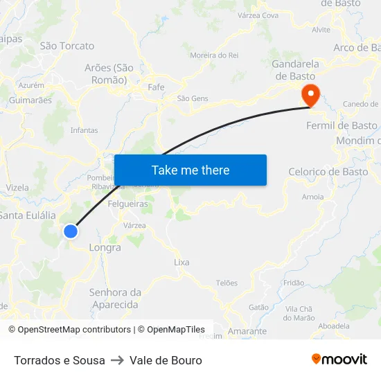 Torrados e Sousa to Vale de Bouro map