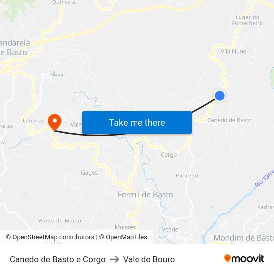 Canedo de Basto e Corgo to Vale de Bouro map