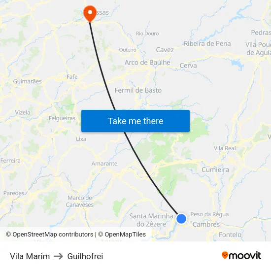 Vila Marim to Guilhofrei map