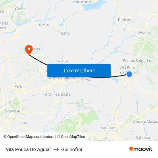 Vila Pouca De Aguiar to Guilhofrei map