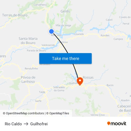 Rio Caldo to Guilhofrei map