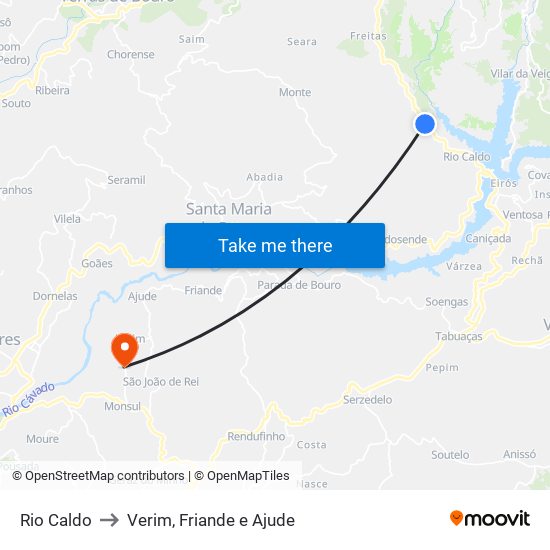 Rio Caldo to Verim, Friande e Ajude map