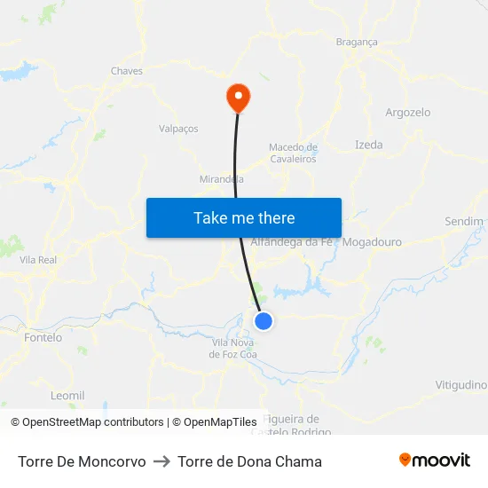 Torre De Moncorvo to Torre de Dona Chama map