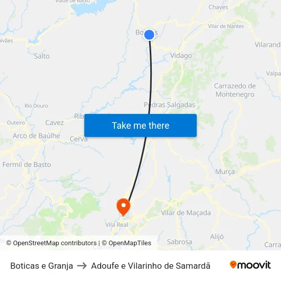 Boticas e Granja to Adoufe e Vilarinho de Samardã map