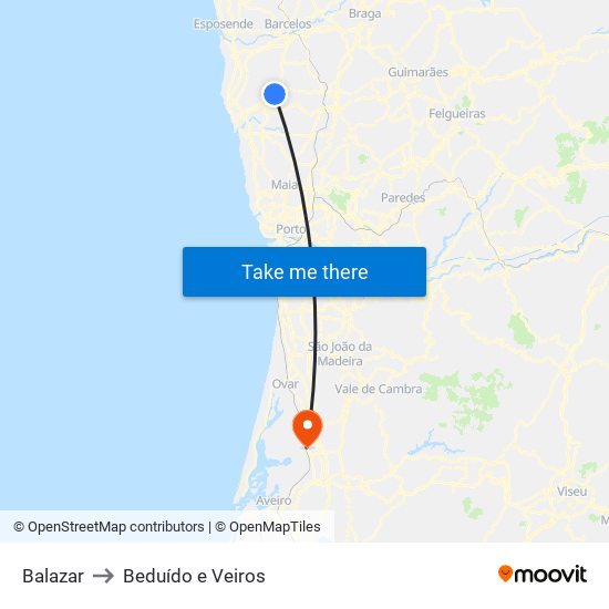 Balazar to Beduído e Veiros map