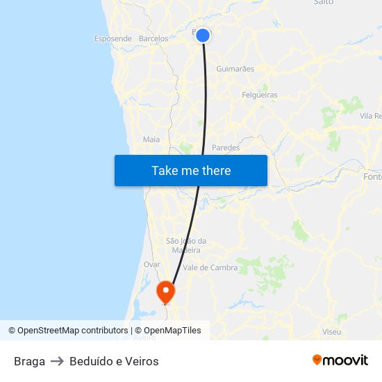 Braga to Beduído e Veiros map