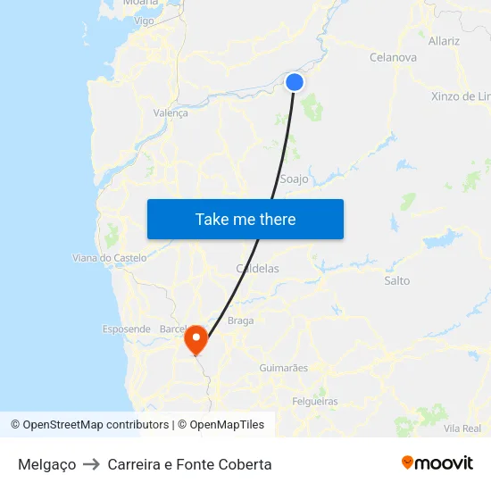 Melgaço to Carreira e Fonte Coberta map