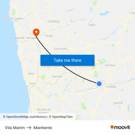 Vila Marim to Manhente map