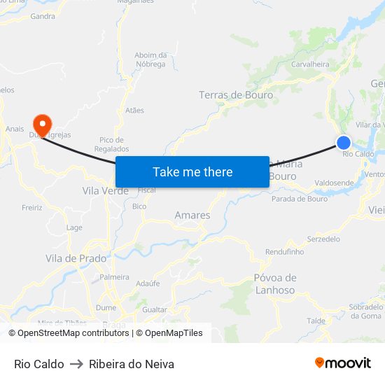 Rio Caldo to Ribeira do Neiva map