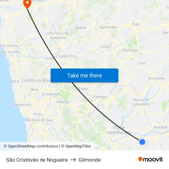 São Cristóvão de Nogueira to Gilmonde map