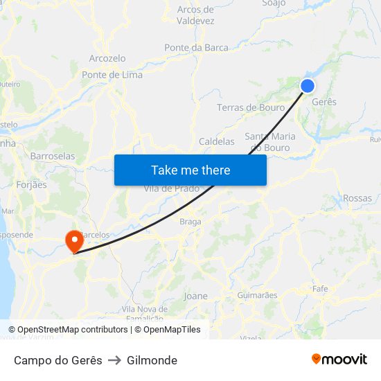 Campo do Gerês to Gilmonde map