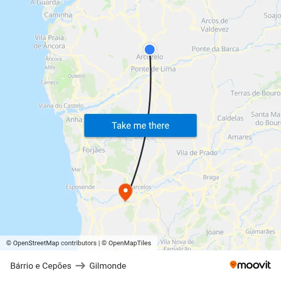 Bárrio e Cepões to Gilmonde map