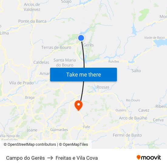 Campo do Gerês to Freitas e Vila Cova map