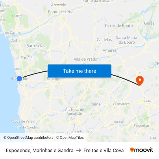 Esposende, Marinhas e Gandra to Freitas e Vila Cova map
