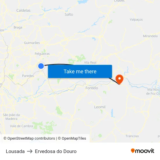 Lousada to Ervedosa do Douro map