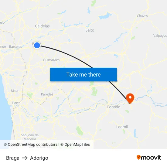 Braga to Adorigo map