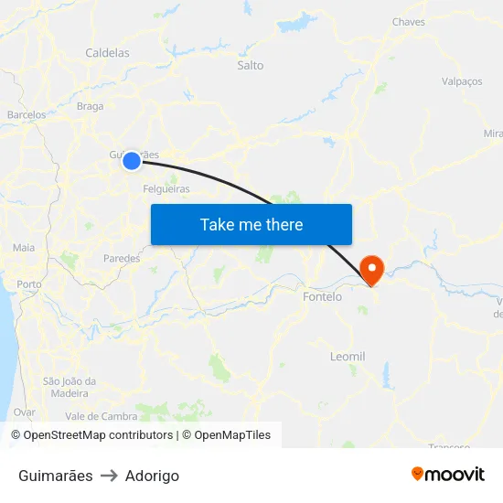 Guimarães to Adorigo map