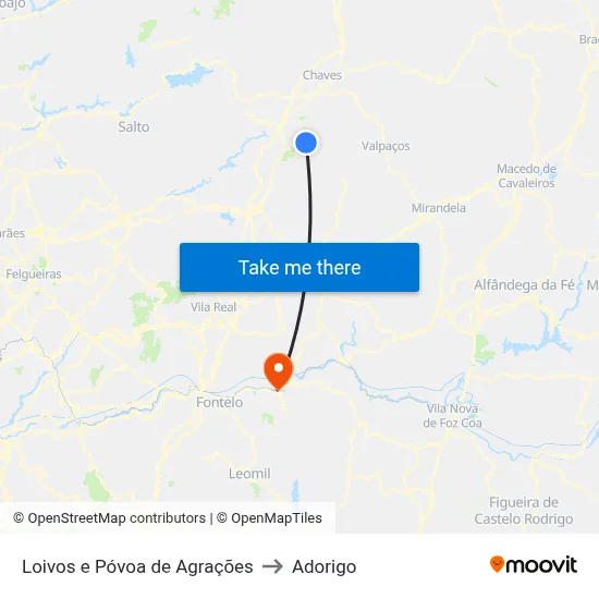 Loivos e Póvoa de Agrações to Adorigo map