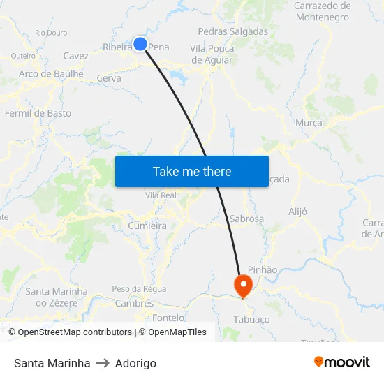 Santa Marinha to Adorigo map