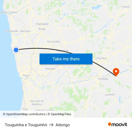 Touguinha e Touguinhó to Adorigo map