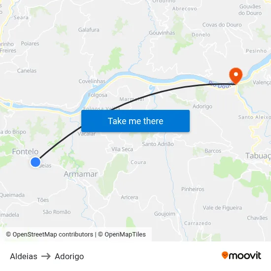 Aldeias to Adorigo map