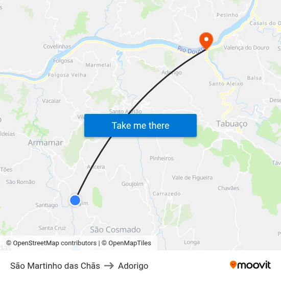 São Martinho das Chãs to Adorigo map