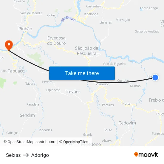 Seixas to Adorigo map