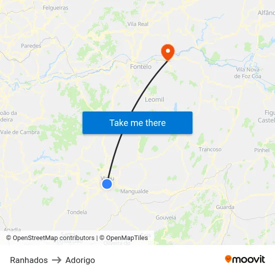 Ranhados to Adorigo map