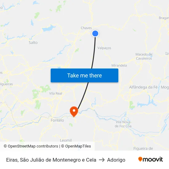 Eiras, São Julião de Montenegro e Cela to Adorigo map