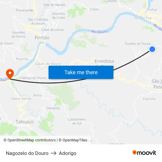 Nagozelo do Douro to Adorigo map