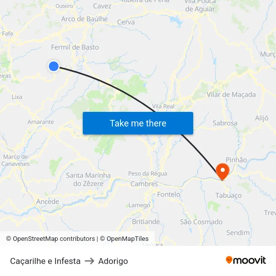 Caçarilhe e Infesta to Adorigo map