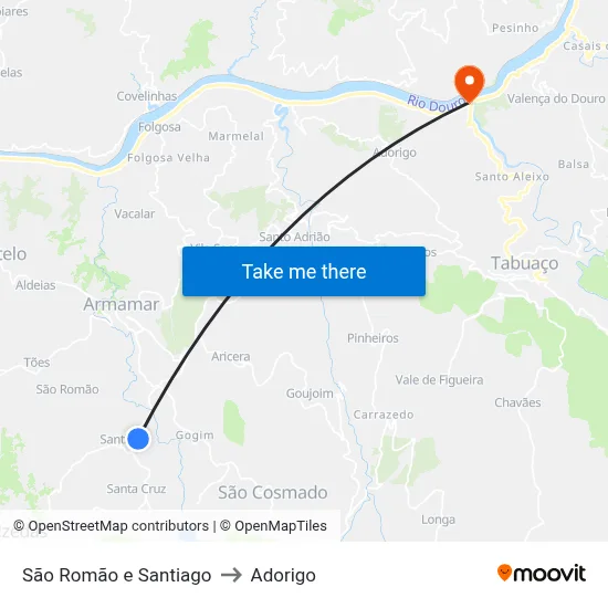 São Romão e Santiago to Adorigo map