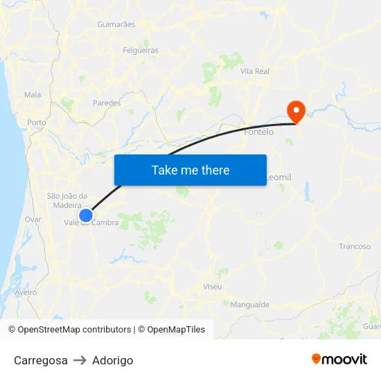 Carregosa to Adorigo map