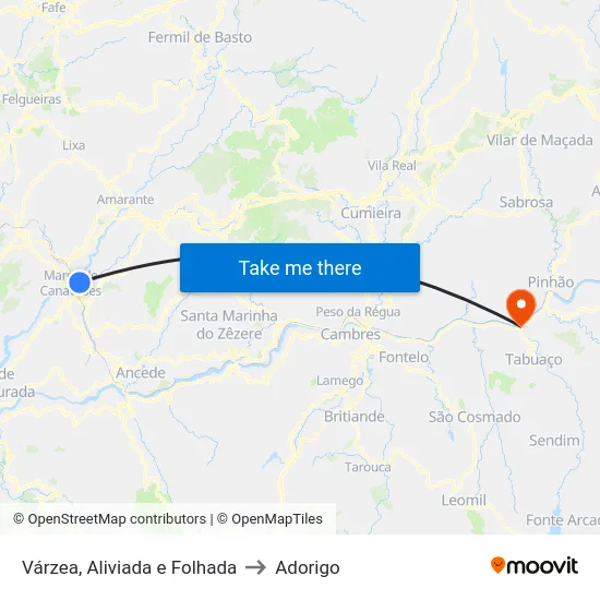 Várzea, Aliviada e Folhada to Adorigo map